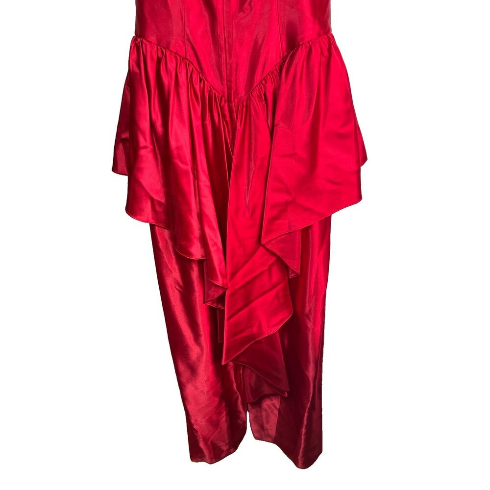 Vintage Dance Allure Red Satin Party Prom Dress Faux Pearl Appliqué Tag Sz 9/10 - Picture 6 of 13